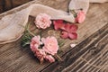 Summer feminine wedding styled stock photo. Floral composition with pink roses, hydrangea flowers and rosemary herb on