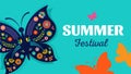 Summer festival, fair with patterned butterfly - vector background