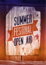 Summer festival open air poster. Retro typographical vector illustration on wood background. Eps 10.