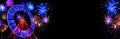 Summer festival party event background banner panorama - ferris wheel in motion and colorful fireworks pyrotechnics at night Royalty Free Stock Photo