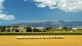 Summer field with hay bales after harvest Royalty Free Stock Photo