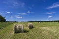 Summer field with hay rolls under a blue sky Royalty Free Stock Photo