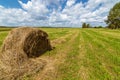 Summer field with mowed grass and haystack, Royalty Free Stock Photo