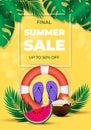 Summer final sale poster, hot season discount layout colorful summer elements