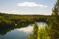 Summer fir forest and lake landscape (Karelia, Russia) Royalty Free Stock Photo