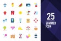 25 Summer Flat icon pack. vector illustration Royalty Free Stock Photo