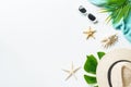Summer flat lay background on white. Royalty Free Stock Photo