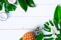 Summer flat lay scenery on white boards Royalty Free Stock Photo