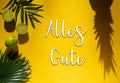 Summer Flat Lay, Tropical Fruits, Alles Gute Means Welcome