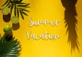 Summer Flat Lay, Tropical Fruits, Text Summer Vacation