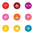 Summer flight icons set, flat style