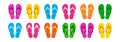 Summer flip flop vector icon, beach slipper, pool shoe, sea sandal set bright pattern, cartoon rubber footwear. Cute illustration