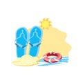 summer flip flops accessory in the beach with float Royalty Free Stock Photo