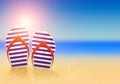 Summer flip flops on the beach Royalty Free Stock Photo