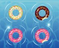 Summer floater donuts set vector design. Inflatable swim rings and rubber toy swimming elements isolated in white Royalty Free Stock Photo