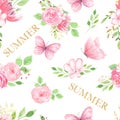 Summer flora and fauna raster seamless pattern