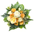 Summer floral bouquet of greenery, roses and daisies