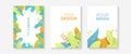 Summer floral cover template set. Vertical banners, brochures, posters. Green leaves, flowers and tropical floral. Bright spring,