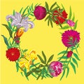 Summer floral design with yellow background. surface design for cards, poster, web banners, header and book cover