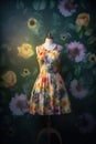 Summer floral dress on dummy. Generative AI