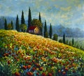 Summer floral landscape oil painting on canvas Royalty Free Stock Photo