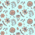 Summer floral pattern with doodle orange flowers Royalty Free Stock Photo