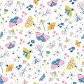 Summer floral pattern with moths, butterflies. Cute vector print Royalty Free Stock Photo