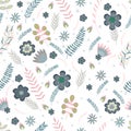 Summer floral seamless pattern. Flowers and branches in pastel colors. Vector illustration Royalty Free Stock Photo