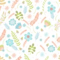 Summer floral seamless pattern. Flowers and branches in pastel colors. Vector illustration Royalty Free Stock Photo