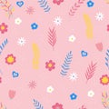 Summer floral seamless pattern. Flowers and branches in pastel colors. Vector illustration Royalty Free Stock Photo