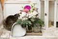 Summer flower bouquet on a wooden bench Royalty Free Stock Photo