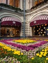 A summer flower display outside GUM former State Department Store on Red Square in Moscow