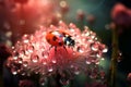 Daisy macro ladybird ladybug spring small grass flower bug close red nature insect Royalty Free Stock Photo