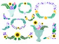 Summer flower wreaths and bouquets - meadow floral clip art