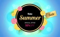 Summer Flowers Background or Summer floral Design on blue background