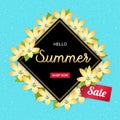 Summer Flowers banner or poster for holiday sales event with blossom flowers frame