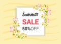 Summer Flowers banner or poster for holiday sales event with blossom flowers frame