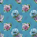 Summer flowers on blue background,watercolor drawing Royalty Free Stock Photo