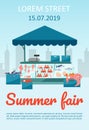 Summer food fair brochure template. Seafood market stall with fresh fish flyer, booklet, leaflet concept with flat illustrations.
