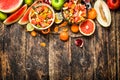 Summer food . Salad of tropical fruits. Royalty Free Stock Photo