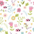 Summer forest floral seamless pattern hand drawn spring pastel garden background Meadow flowers Royalty Free Stock Photo