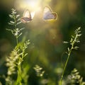 summer forest glade with flowering grass and butterflies on a sunny day back lighting, high key Royalty Free Stock Photo