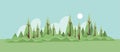 Summer forest landscape vector flat illustration. Green forest with glade and bushes. Summer nature background. Royalty Free Stock Photo