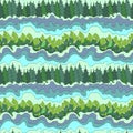 Summer forest and river seamless pattern