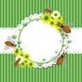 Summer frame with bees and flowers