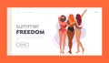 Summer Freedom Landing Page Template. Three Female Friends In Swimsuits Standing Together On Beach View From Behind Royalty Free Stock Photo