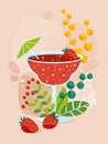 Summer fresh cocktail Strawberry daiquiri. Vector illustration