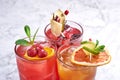 Summer fresh cocktails concept. orange and red alcohol drinks close up. Copy space Royalty Free Stock Photo
