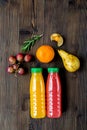 Summer fresh drink in plastic bottle on wooden background top view mock-up Royalty Free Stock Photo