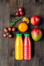 Summer fresh drink in plastic bottle on wooden background top view mock-up Royalty Free Stock Photo